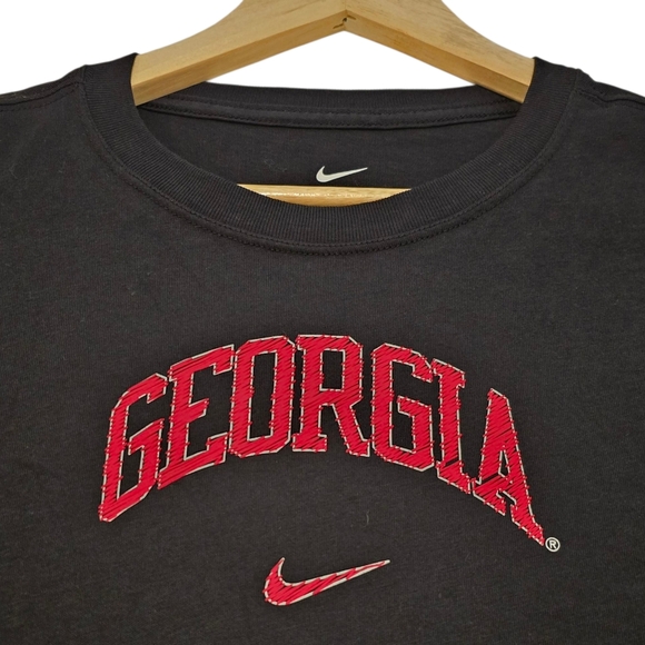 Nike Cotton Long Sleeve Crop Tee Loose Fit Georgia Bulldogs NCAA Black Womens Sm - Picture 5 of 9